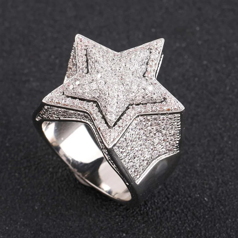 Iced Out Star Rings Hip Hop Finger Men Jewelry-VESSFUL