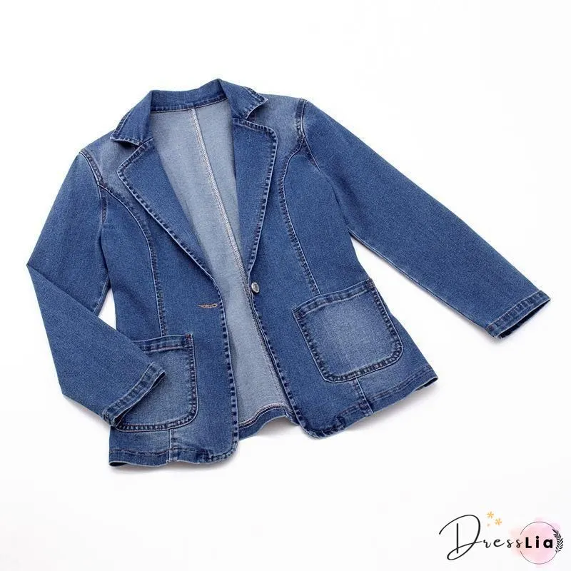 Shawl Collar Plain Denim Denim Jacket