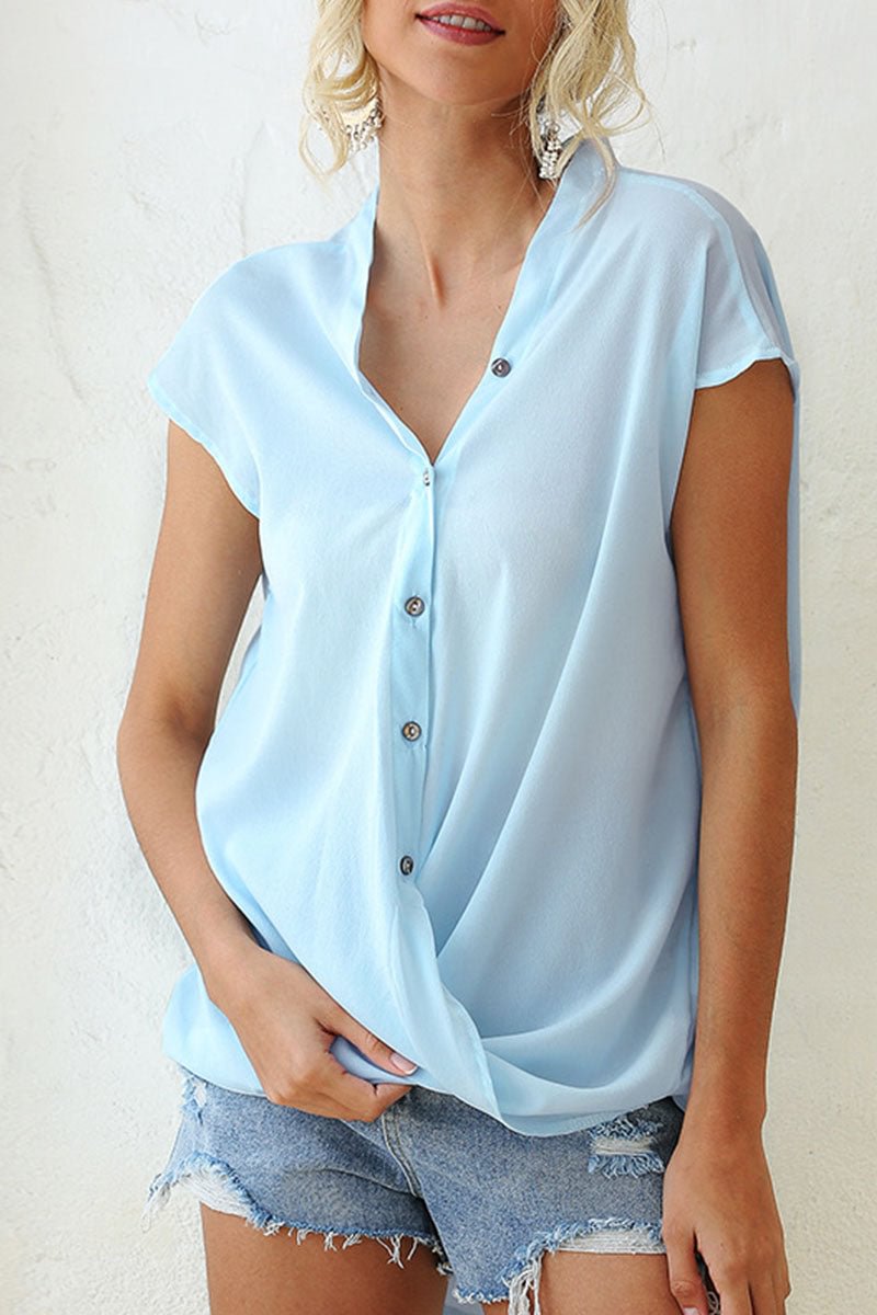 Casual Solid Split Joint V Neck Tops(6 Colors)