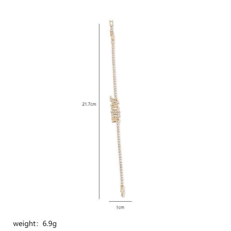 Minimalist Shiny Letter Copper 18k Gold Plated Zircon Bracelets In Bulk