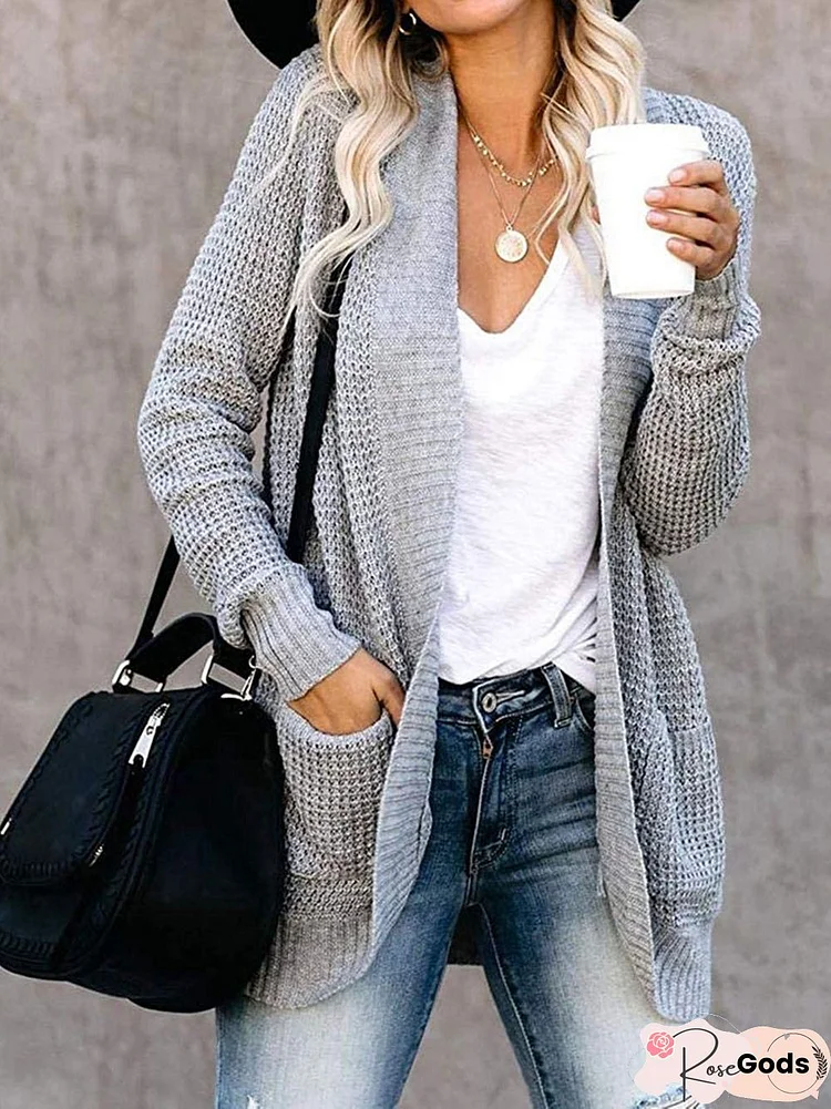 Women's Long Sleeve Open Front Cardigans Chunky Knit Draped Sweaters Outwear With Pockets