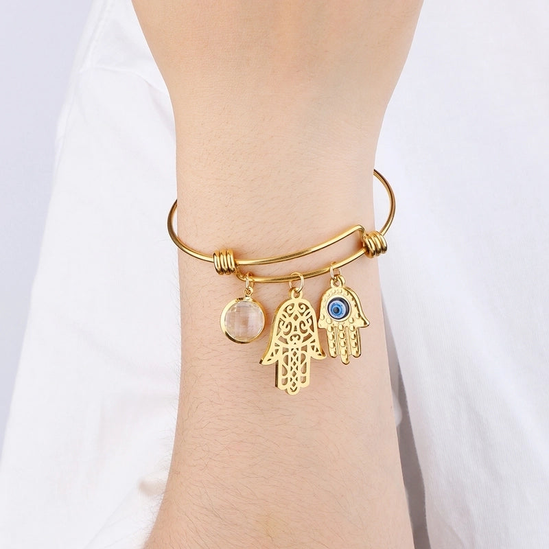 Elegant Geometric Round 304 Stainless Steel 18K Gold Plated Zircon Bangle In Bulk