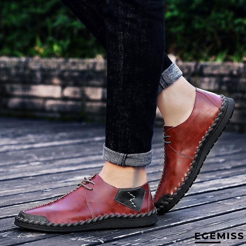 Men Casual Cow Leather Light Comfortable Split Leather Flats Shoes | EGEMISS