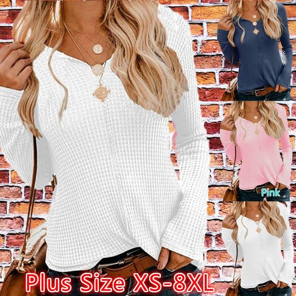 Casual Loose Autumn Shirt Women Fashion Long Sleeved Pure Color T-shirt Sweater Sweatshirt Blouse Plus Size XS-8XL - Shop Trendy Women's Fashion | TeeYours