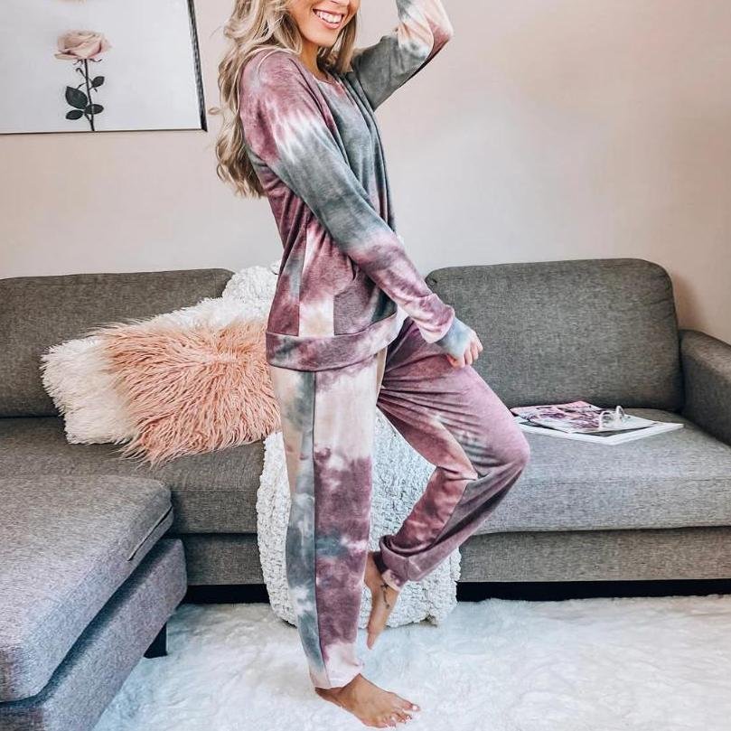 Comfy Tie Dye Print Long Sleeve Lounge Set