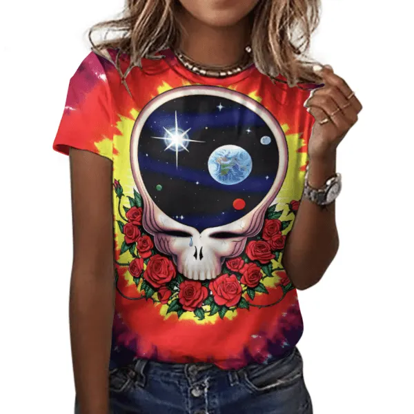 Vintage Steal Your Face Skull Bear Terrapin Graphic Women&rsquo;s Cotton T-Shirt &ndash; Soft Breathable Summer Deadhead Tee