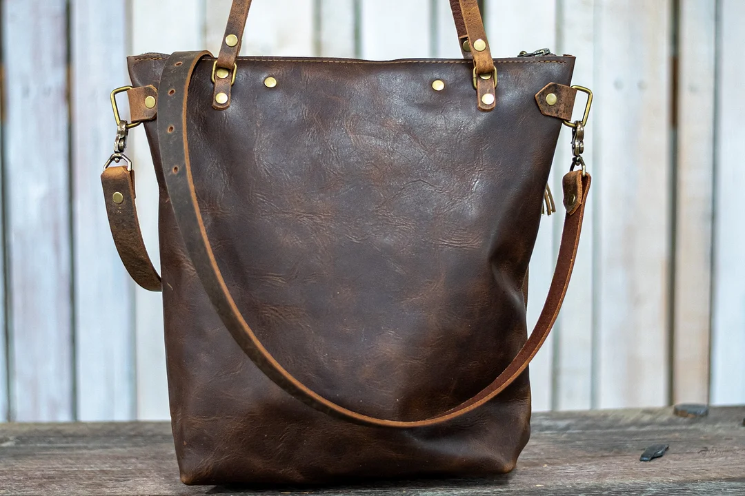 Classic Leather Botanical Tote Bag | Handmade Leather Purse | Large Leather Handbag | The Tall Tote Botanical