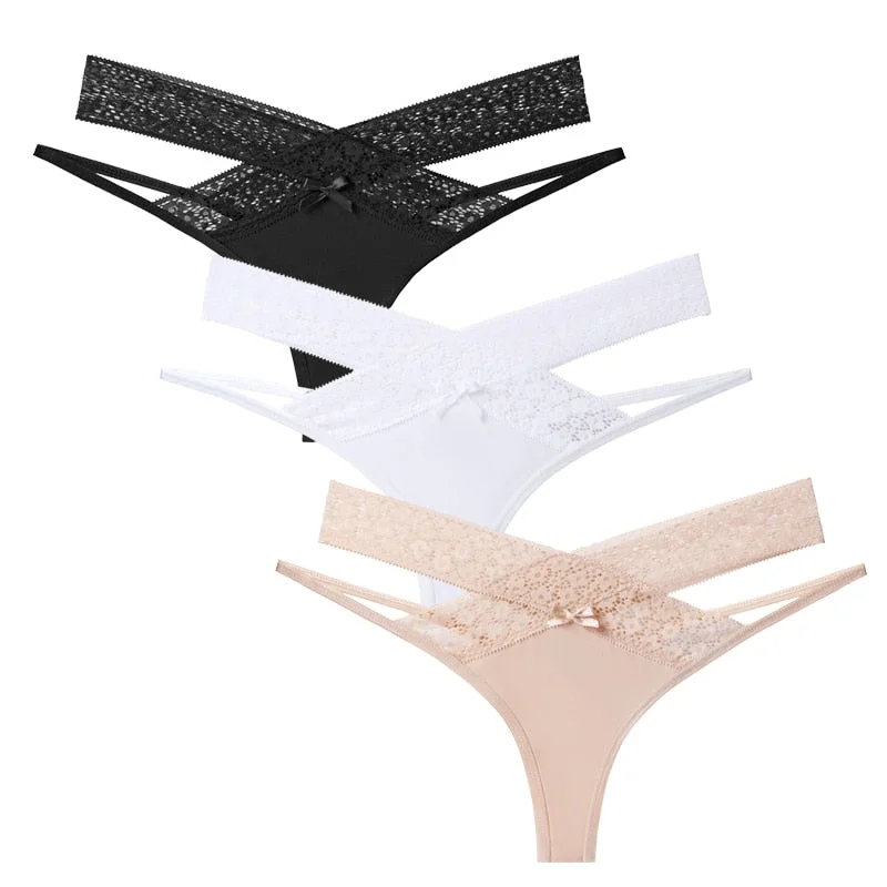 Women's G-string Sexy Cross Strap Lace Panties Underwear Seamless Thongs Femme Hollow Out Lady T-back Lingerie
