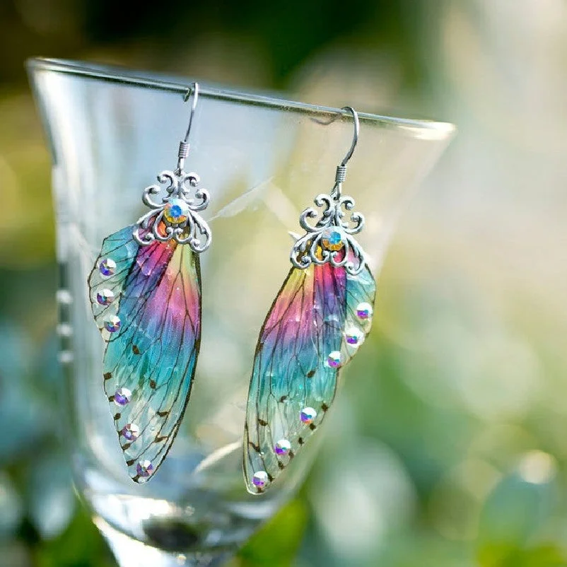 Colorful Diamond Butterfly Wing Gradient Earrings