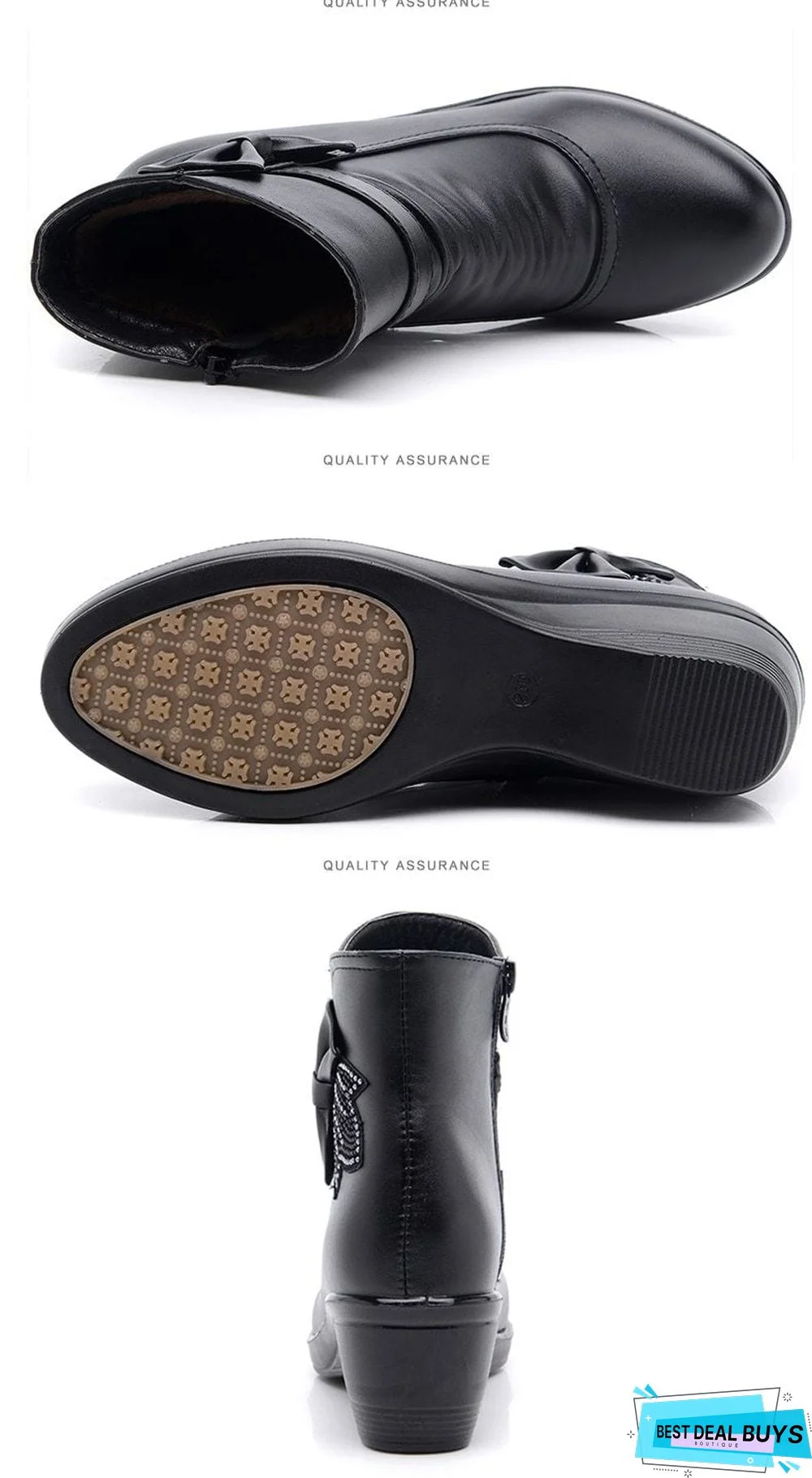 Women Butterfly-Knot Shoes Winter Boots Short Plush Fashion Zip Ankle Boots