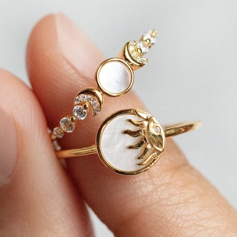 Fashion Moon Copper Inlay Zircon Rings 1 Piece