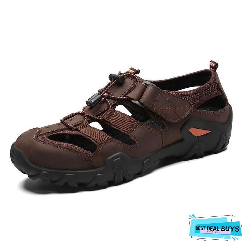 Men's Casual Soft Sandals Genuine Leather Large Size Sandals