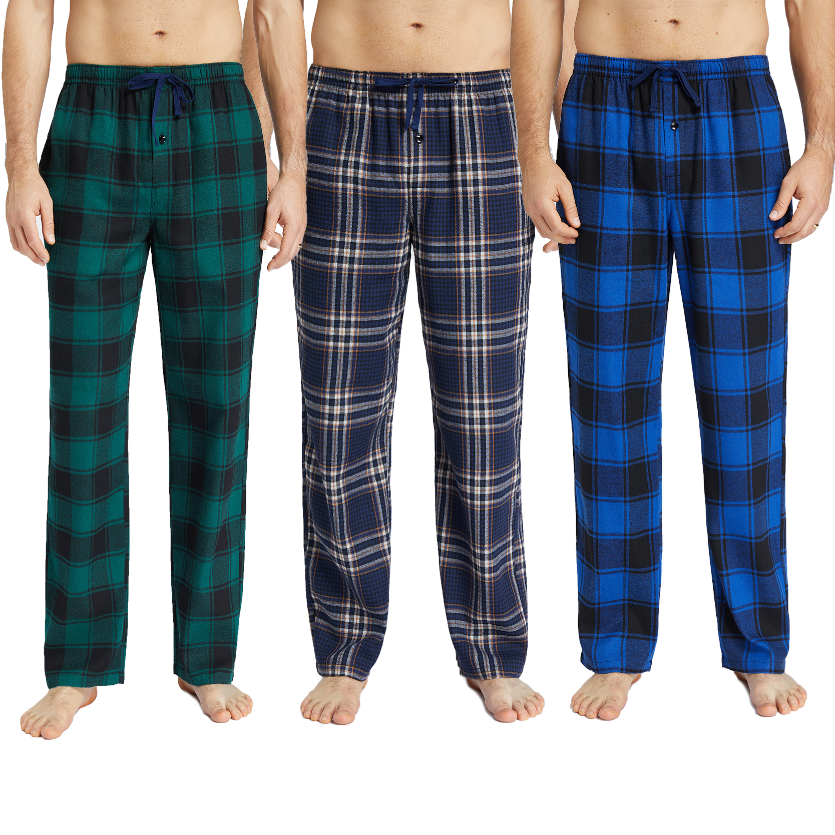 JupiterSecret Mens Pajama Pants Set Cotton Plaid Sleep & Lounge Pants, PJ Bottoms with Pockets and Button Fly