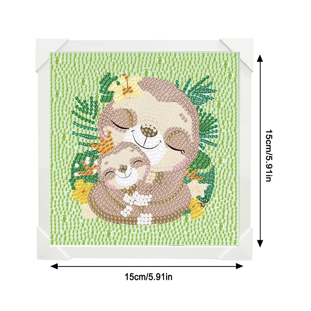 5D DIY Full Round Crystal Rhinestone Diamond Painting Sloth Kit Home Decor Art Craft For Kid(Canvas|15*15cm)【with Wooden Frame】