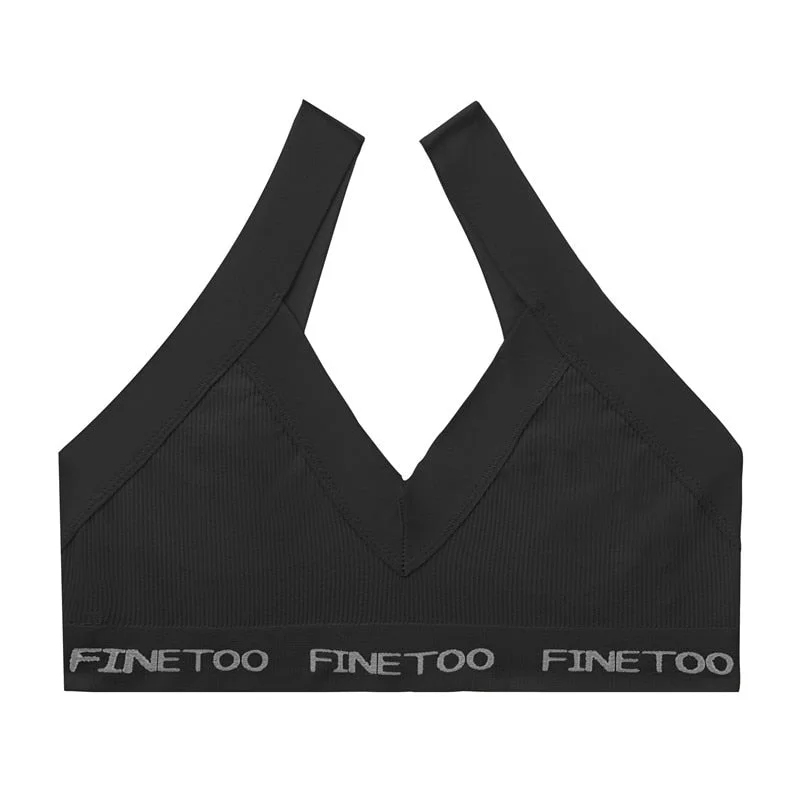 FINETOO Seamless Bra Set Women Deep V Tops Fashion Letter Panties M-XL Ladies Underwear Suit Tube Top Female Briefs Lingerie Set