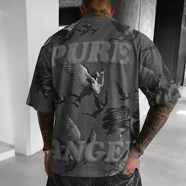 Oversize 100% Cotton Vintage Digital Print T-Shirt