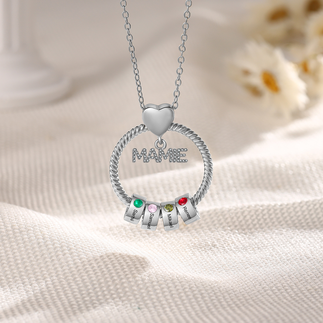 À ma Mamie - Collier Personnalisé Pendentif 4 Prénoms et Pierre de naissance Or/Argent｜Jessemade