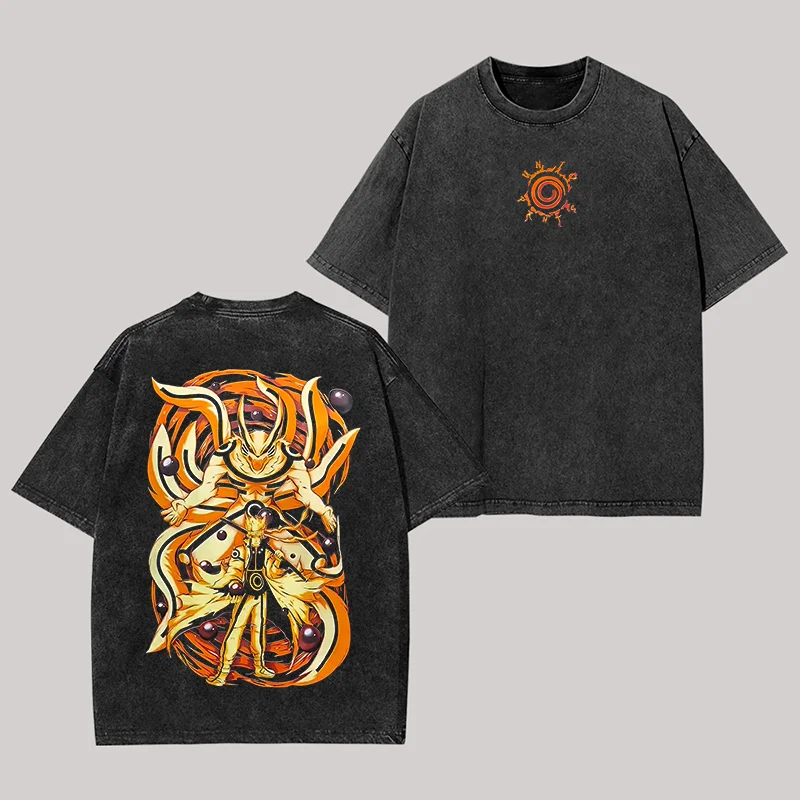 Nine Tails Naruto Printed Unisex Washed T-Shirt
