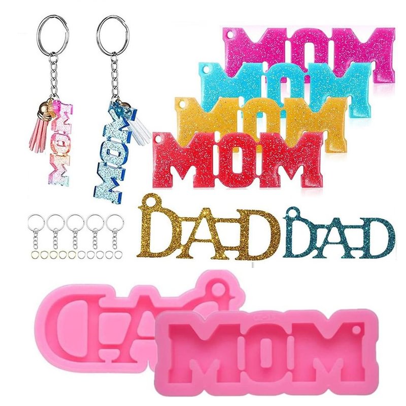 2Pcs MOM Word Silicone Keychain Molds Mother's Day Epoxy Resin Mold with 30Pcs Key Rings