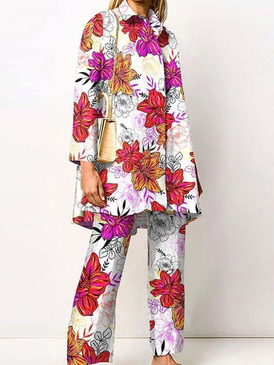 Colorful Flower Print Two Piece Set