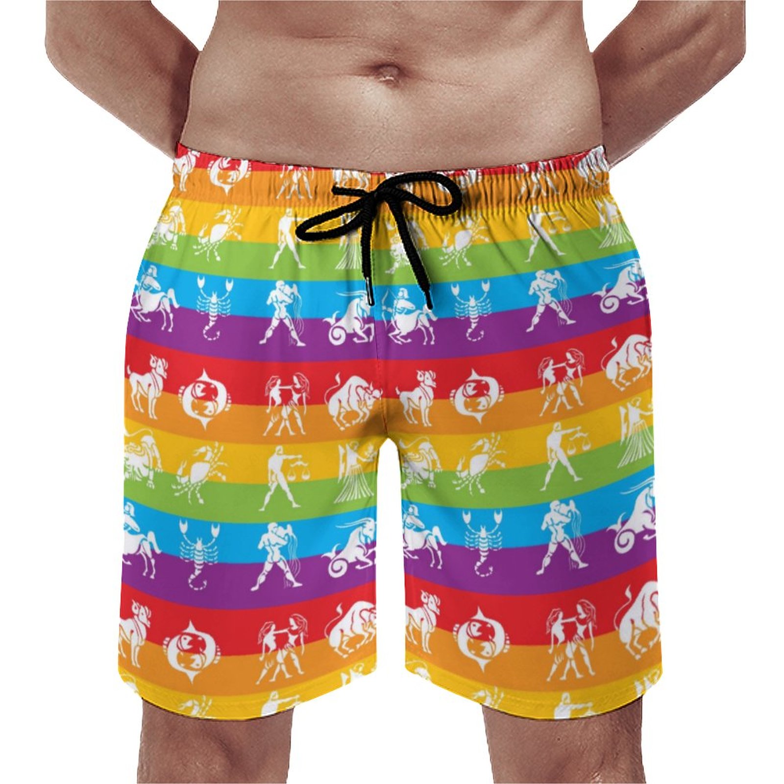 Rainbow Horoscope Yoga Gym Exercise Pants Elegant Men's Swim Trunks Summer Board Shorts Quick Dry Beach Short with Pockets