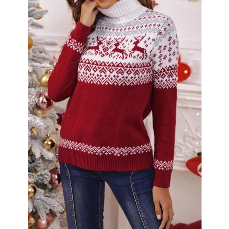 Turtleneck Christmas Elk Slim Sweater