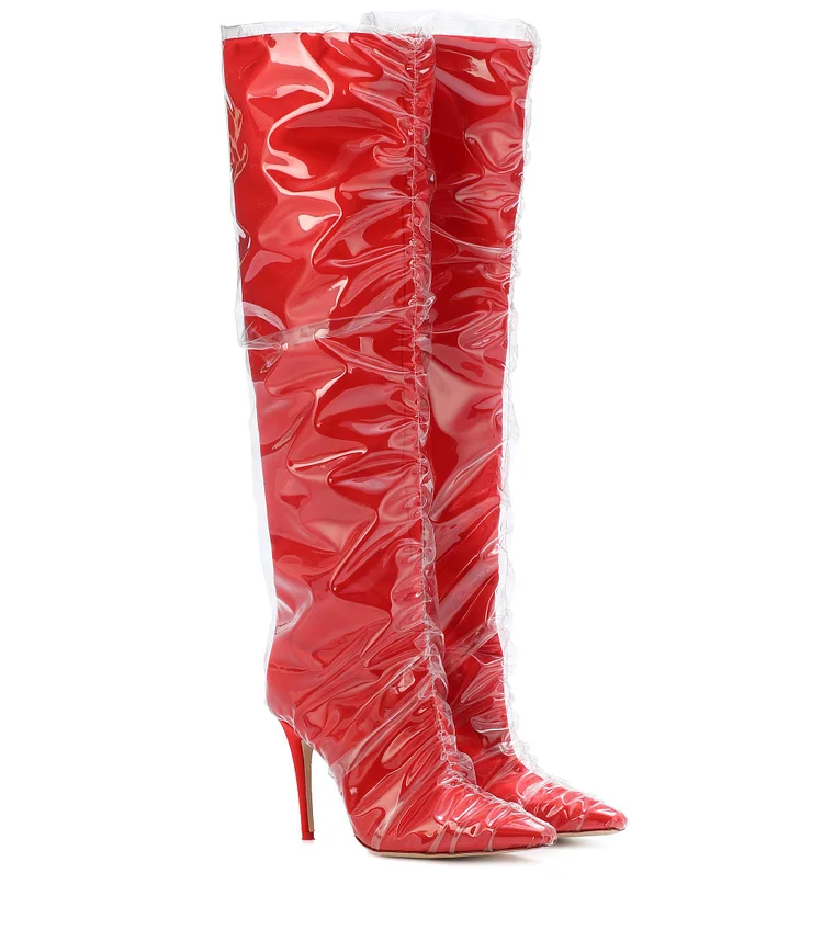 Red pvc best sale thigh boots