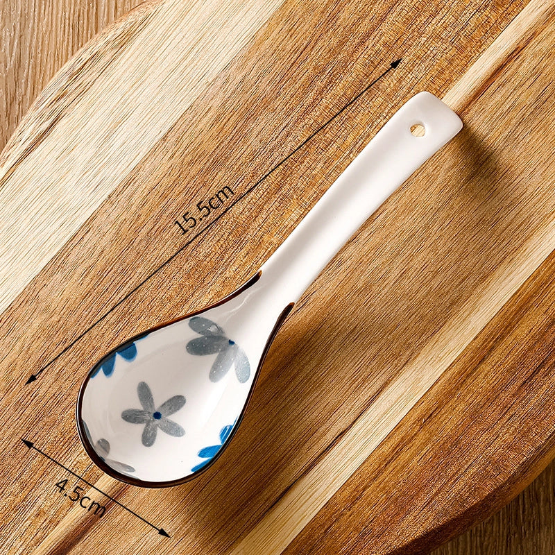 Japanese-style Small Spoon Ceramic Spoon Household Blue And White Porcelain Soup Spoon Creative Cute Pattern Spoon