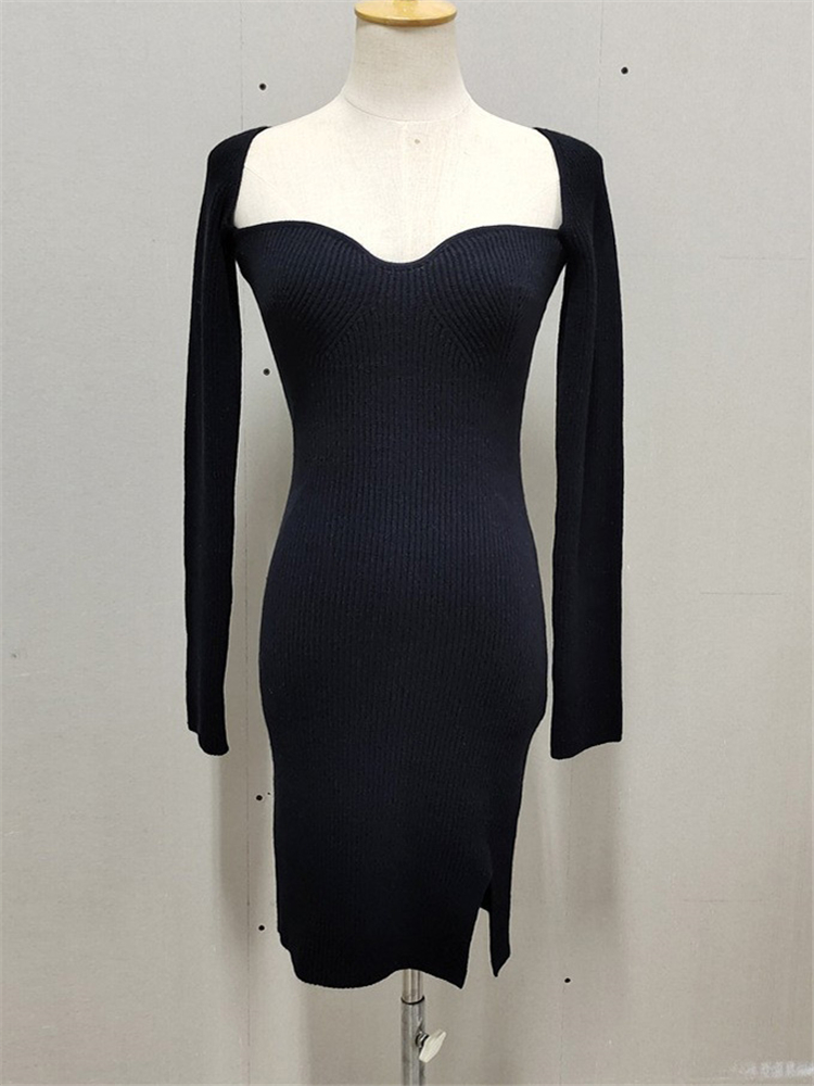 Ootddress Knit White Dress For Women Casual Long Sleeve Sweater Dress Female Slim Bodycon V-Neck Mini Dresses Spring 2025
