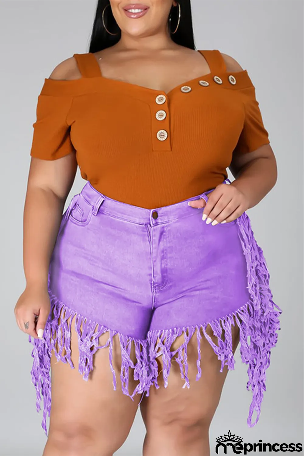 Yellow Fashion Casual Solid Tassel Plus Size Jeans