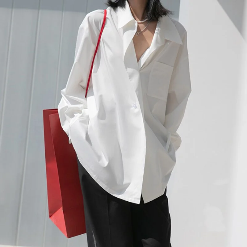 Peneran Oversized Chic White Shirts Women Blouses Korean Street Style Casual Aesthetic Female Unique Button Up Lrregular Tops