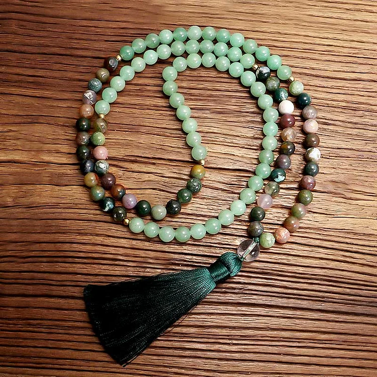 Green Aventurine Indian Agate Necklace Bracelet Mala