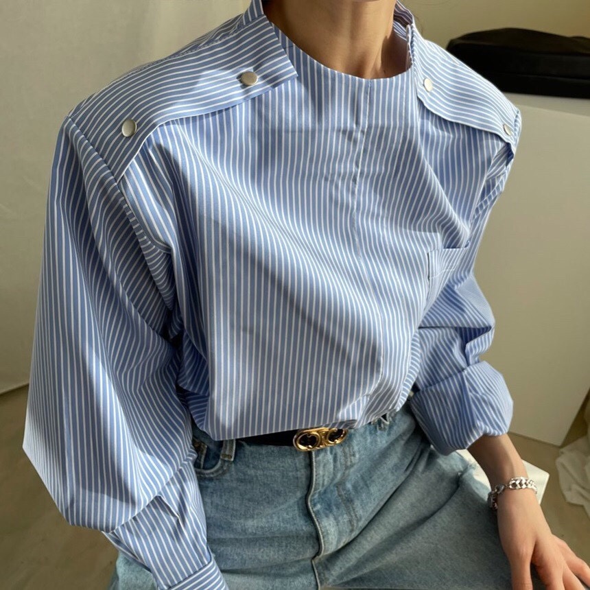 Abebey Fall Outfits Outwear Streetwear Chic Casual Buttons Women Striped Shirts Blouses  Spring Blusas Femme Long Sleeve Pocket Loose Female Shirts Tops