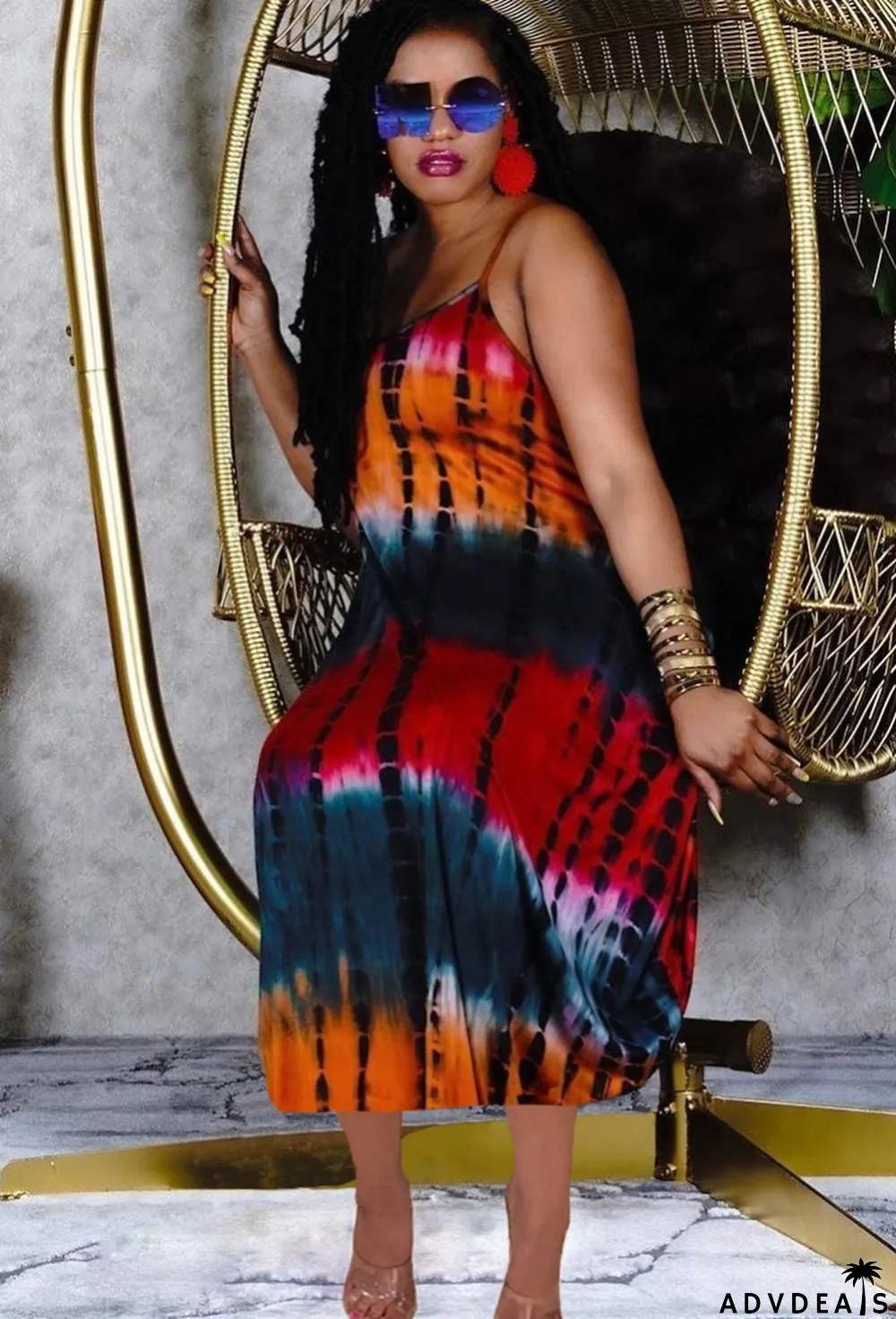Summer Tie Dye Loose Strap Long Dress