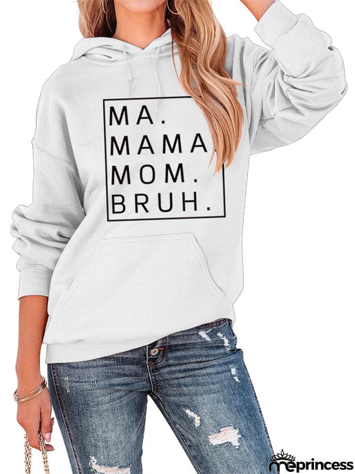Female Casual Letter Print Pullover Loose Hoodies with Kangaroo Pocket