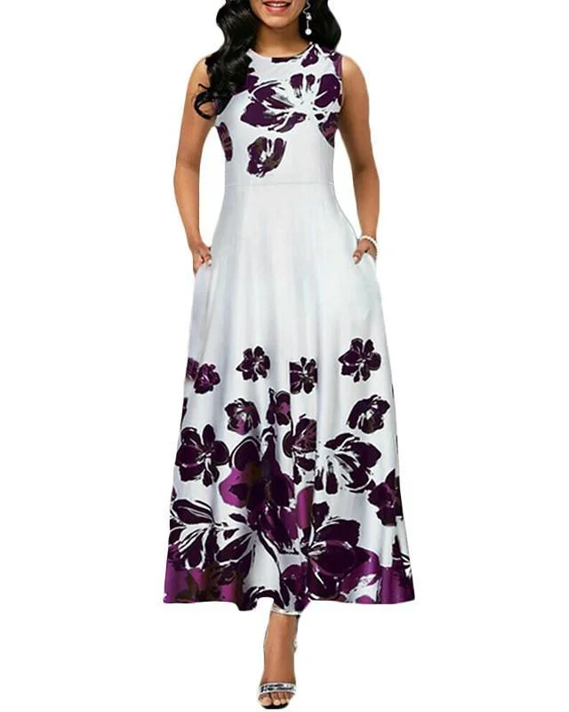 Women's A-Line Dress Maxi Long Dress Sleeveless Print Summer Casual White Black Blue Purple Wine Green White Dresses