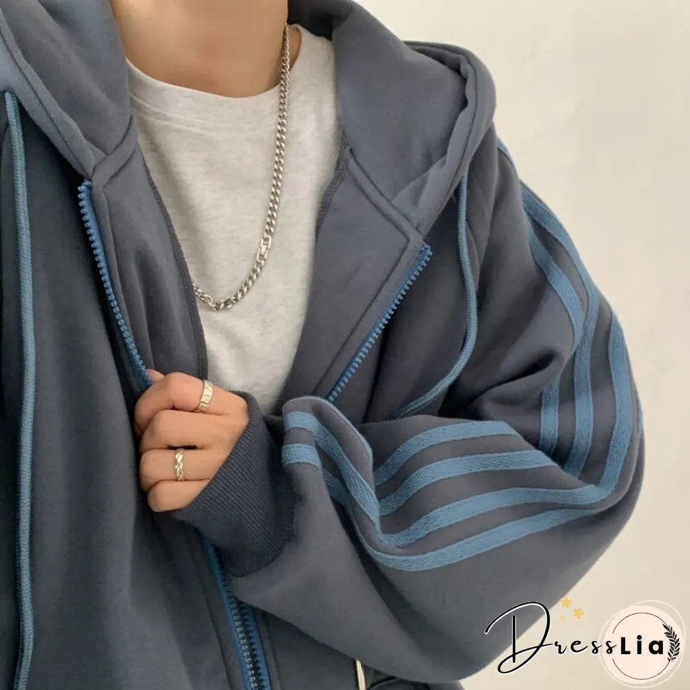 Vintage Sweatshirt Women Fashion Long Sleeve Zip Up Hoodies Oversized Printed Thick Jacket Female Clothing Harajuku Pullover New
