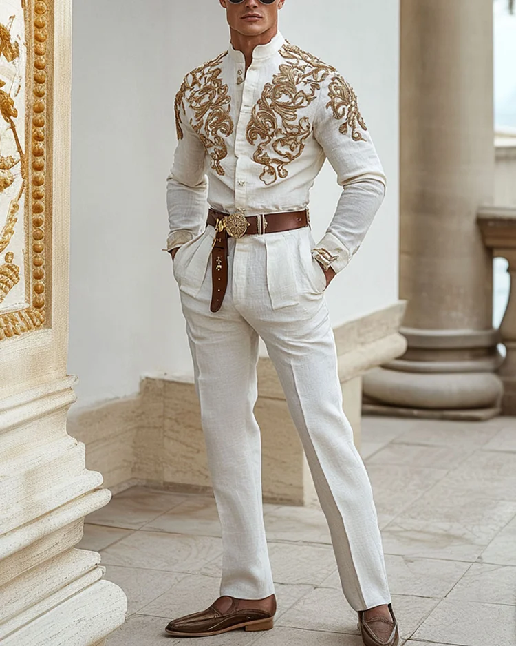 Men's Vintage Embroidered Long Sleeve Jumpsuit