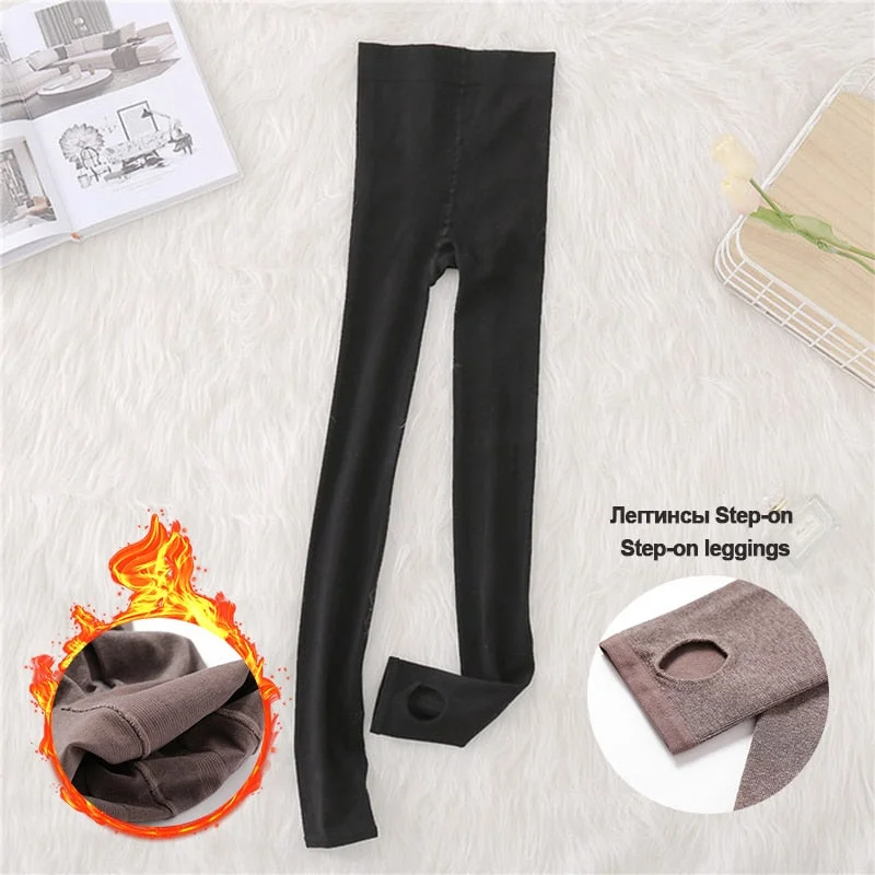 FINETOO Winter Velvet Leggings Body Slimming Cold-resistant Woman Striped Waist Legging Stretchy Comfortable Warm Fleece Pants