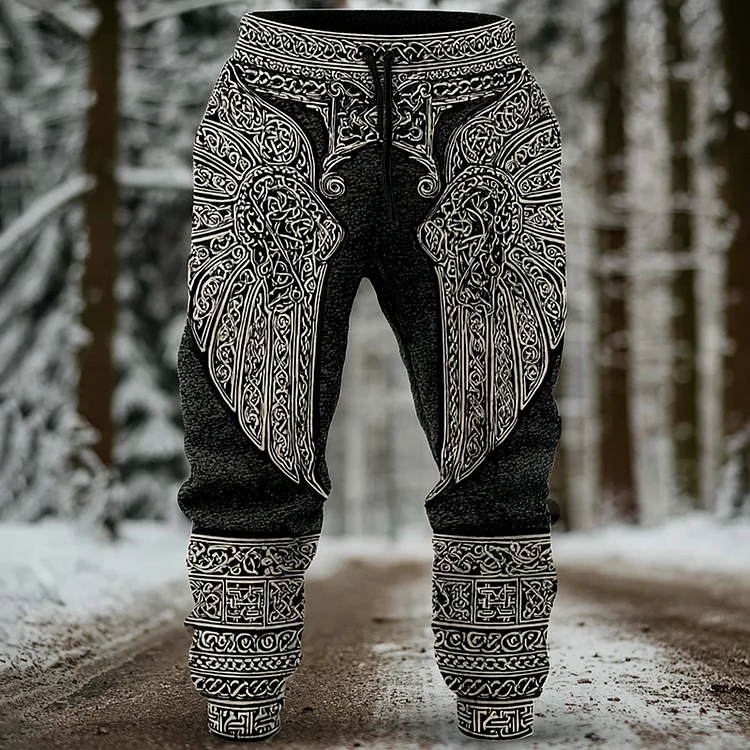 Men's Vintage Viking Celtic Knot With Wings Art Knitted Jacquard Thermal Pants