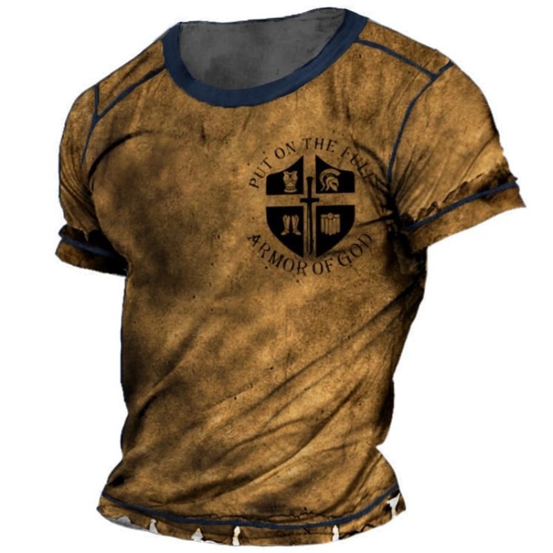 Men's Retro Printed Round Neck Short Sleeve T-Shirt