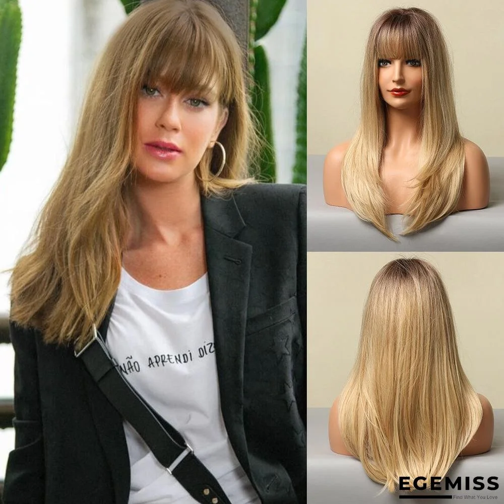 Gradient Highlight Gold Cartoon Liu Haizhong Long Straight Hair Headgear | EGEMISS