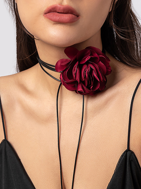 Flower Shape Necklaces Accessories Dainty Necklace BURGUNDY-One_size