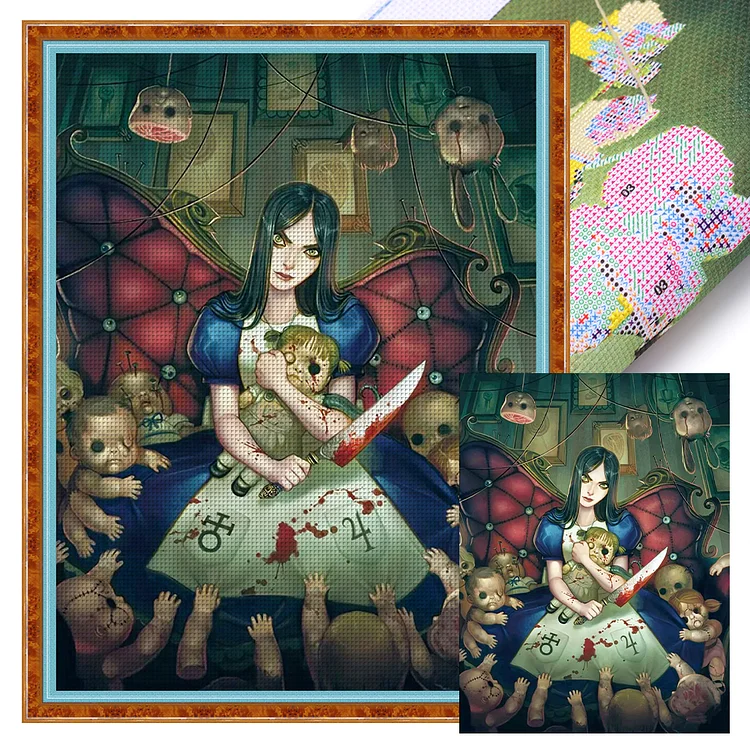 Horror Doll Girl 11CT Stamped Cross Stitch 40*56CM
