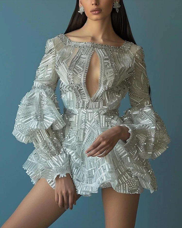 Women's Long Sleeve Sequin Cutout Dress