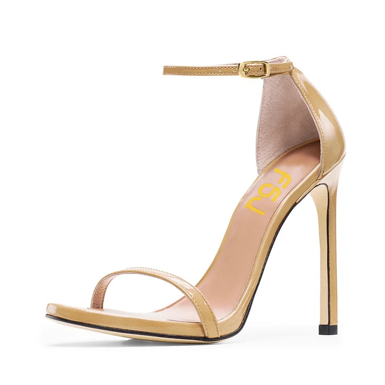 Women's Khaki Ankle Strap Heels Open Toe Stiletto Evening Sandals |FSJ Shoes