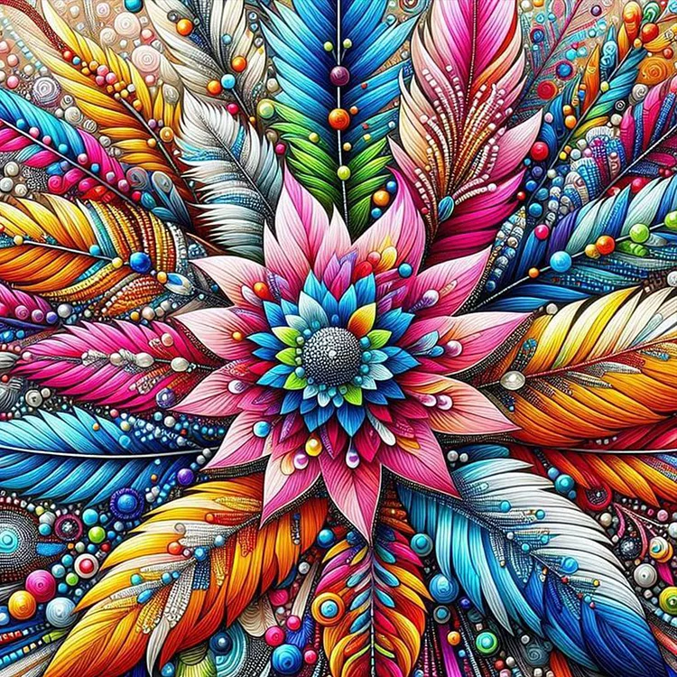 Christmas Feather Flower 40*40CM (Canvas) Full Round Drill Diamond Painting gbfke