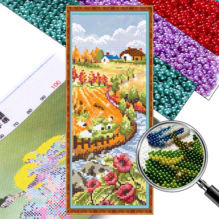 Scenery - 9CT Bead Embroidery Cross Stitch(16*40cm)(Partial Embroidery)