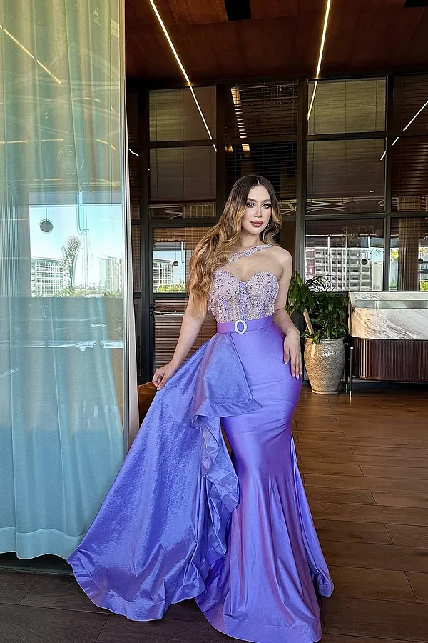 Daisda Sleeveless Halter Straps Sweetheart Mermaid Embroidery Prom Dress