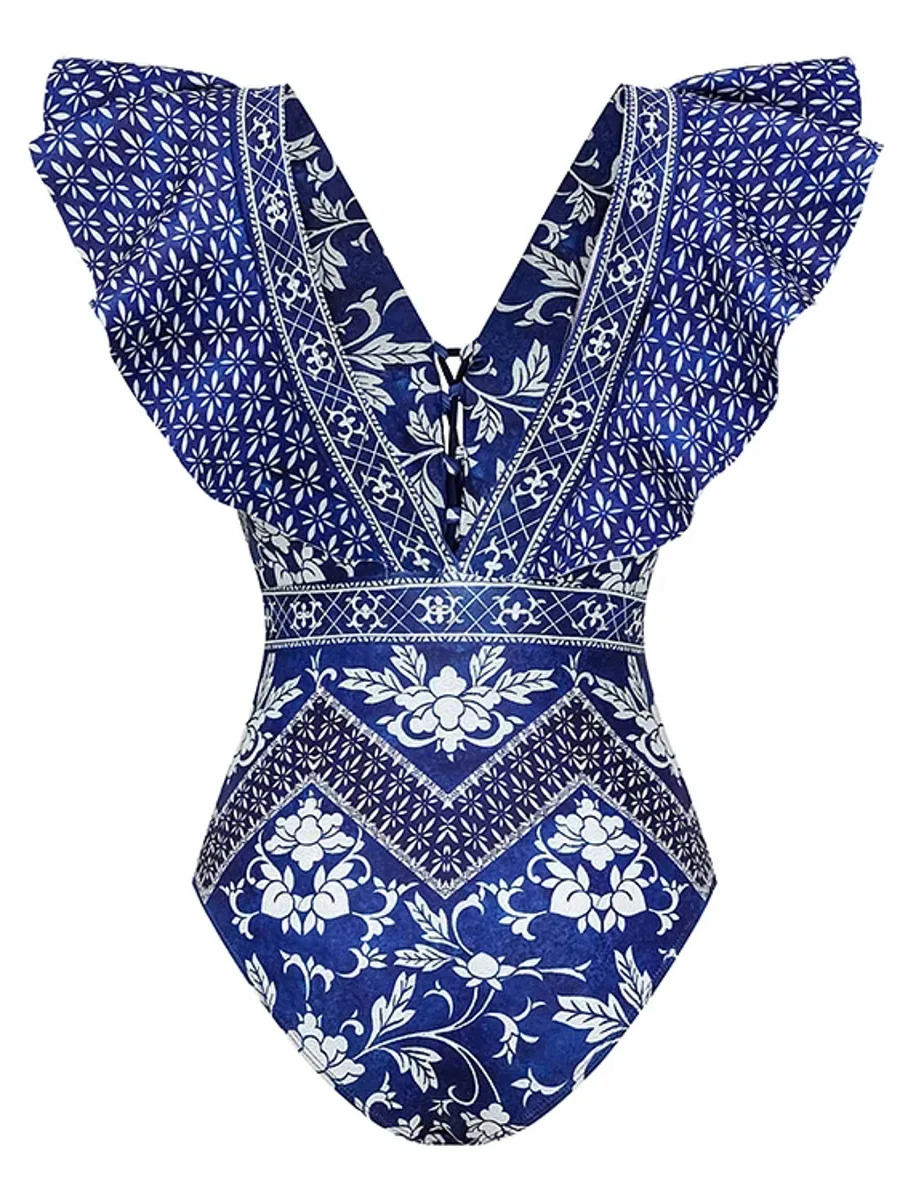 Churchf Shoulder Lotus Side Deep V Sexy Bare Back Swimsuit Woman 2025 New Swimsuit Swimsuit